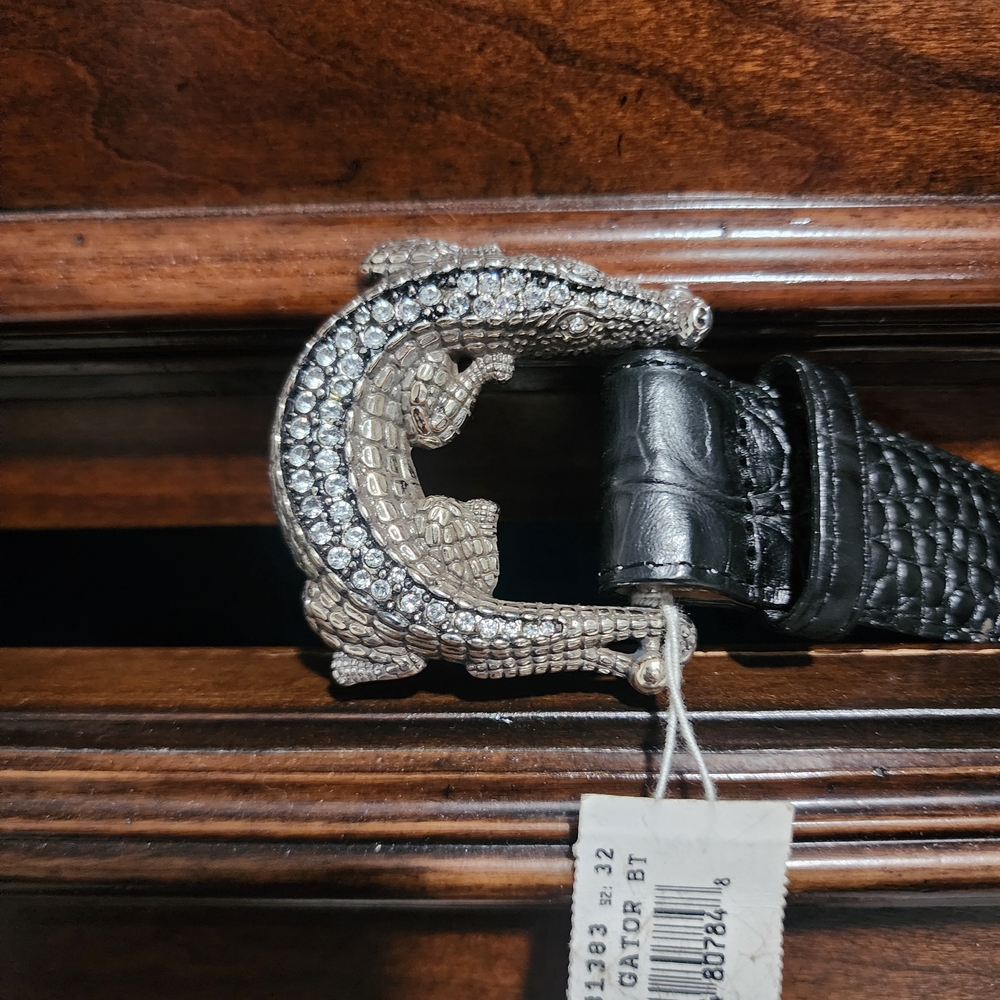 Brighton Black Belt with Silver Crocodile Buckle